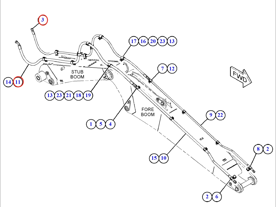 Caterpillar CAT®M315F installation diagram showing hydraulic hose 185-6791 at Pipe No. 3