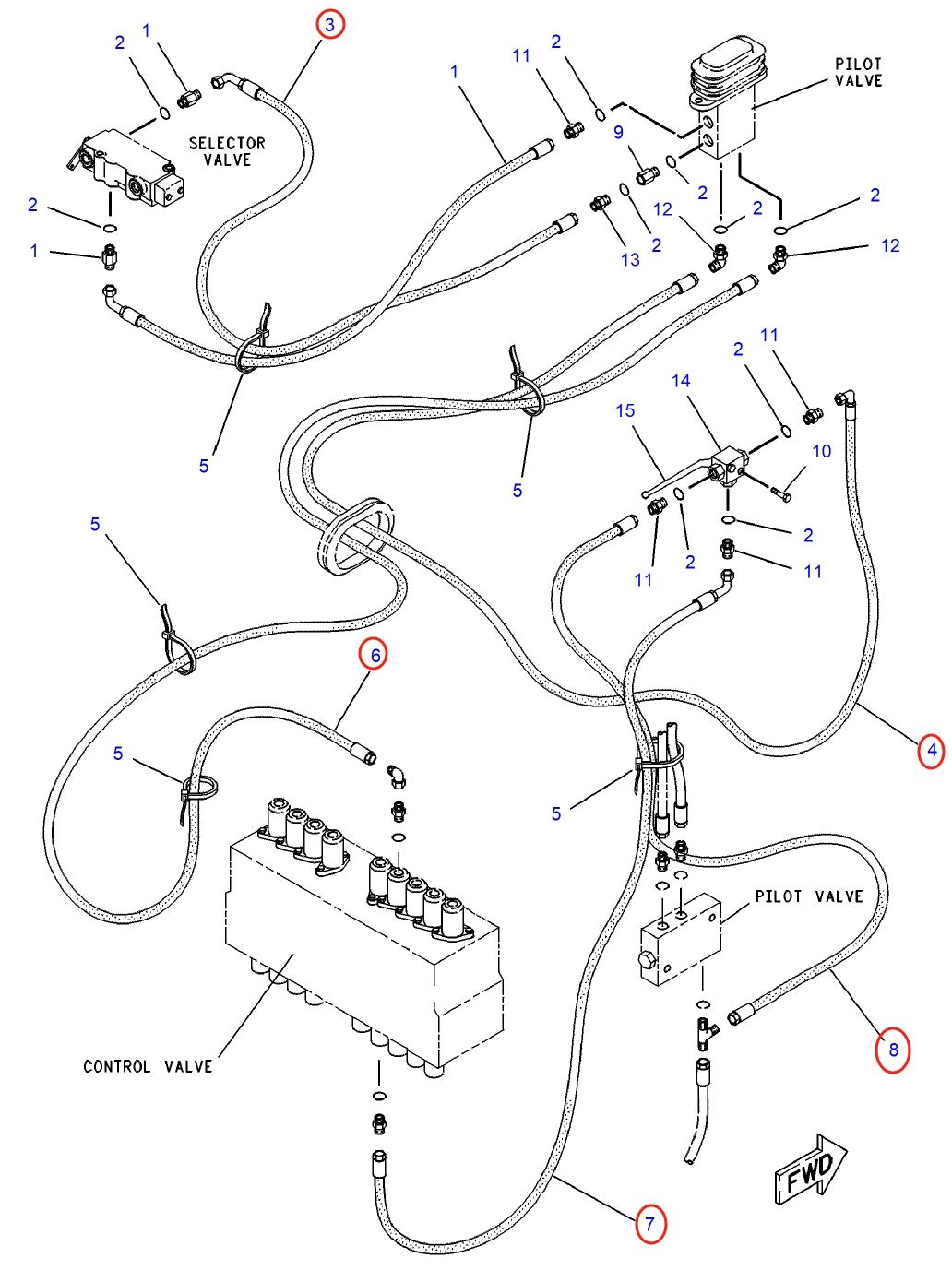 Caterpillar CAT®315-A installation diagram showing hydraulic hose 4I-3778 at Pipe No. 8
