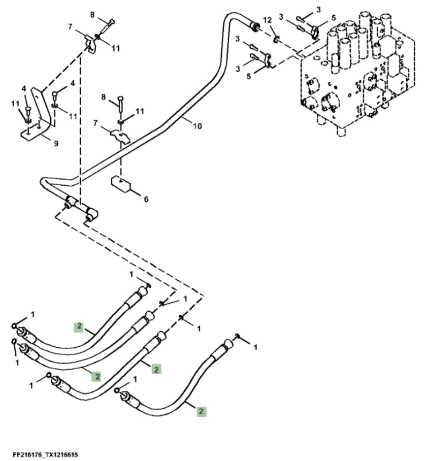 Hitachi ZX260F-FE-6N installation diagram showing hydraulic hose 4614162 at Pipe No. 2