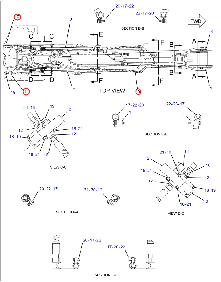 Caterpillar CAT®318C installation diagram showing hydraulic hose 219-5373 at Pipe No. 10