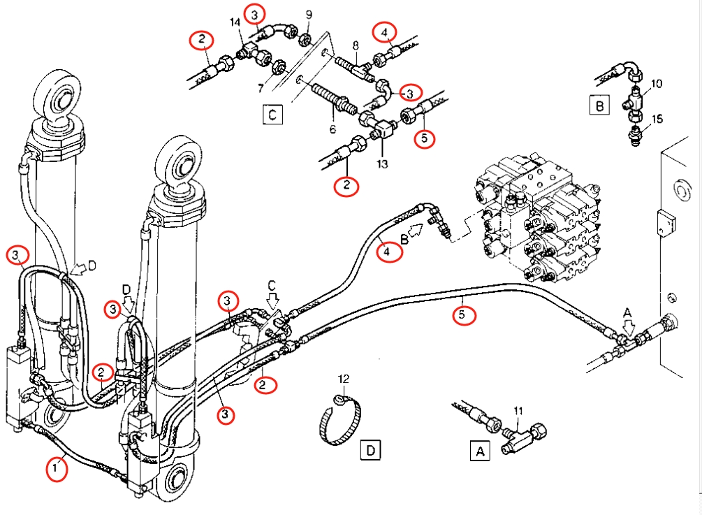 Caterpillar CAT®212B installation diagram showing hydraulic hose 8U-5396 at Pipe No. 1