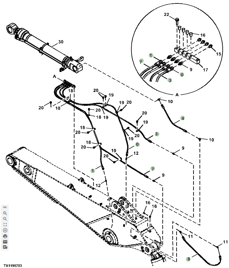 Hitachi ZX870LC-6 installation diagram showing hydraulic hose 4429280 at Pipe No. 0