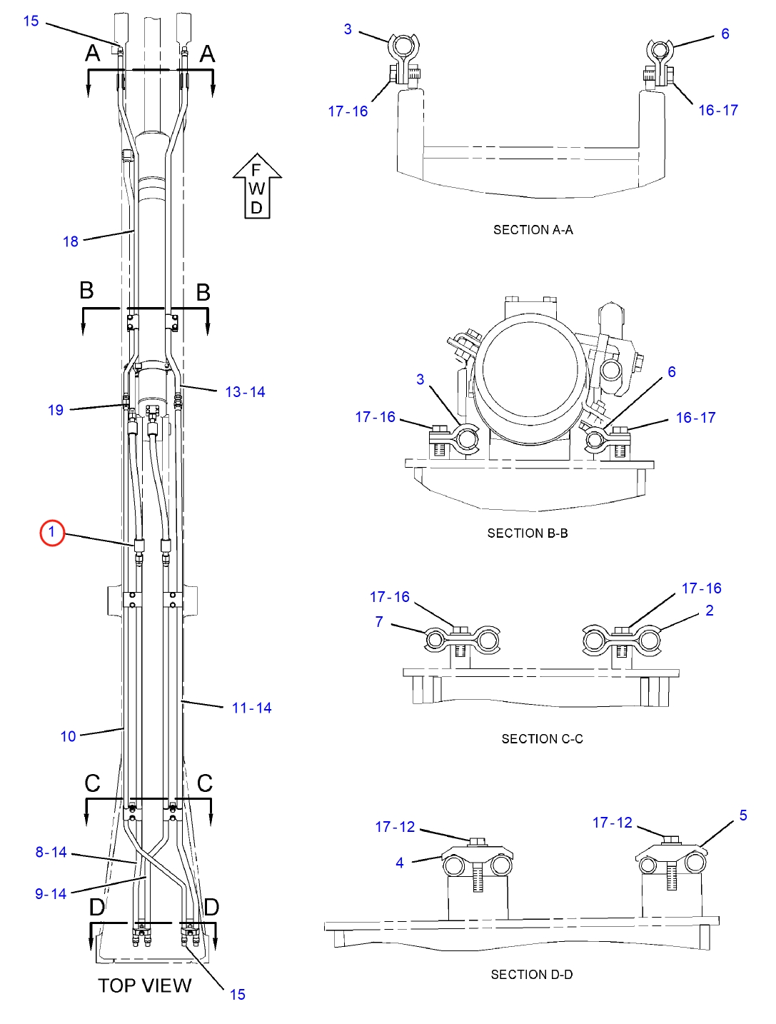 Caterpillar CAT®312E installation diagram showing hydraulic hose 4I-1095 at Pipe No. 1