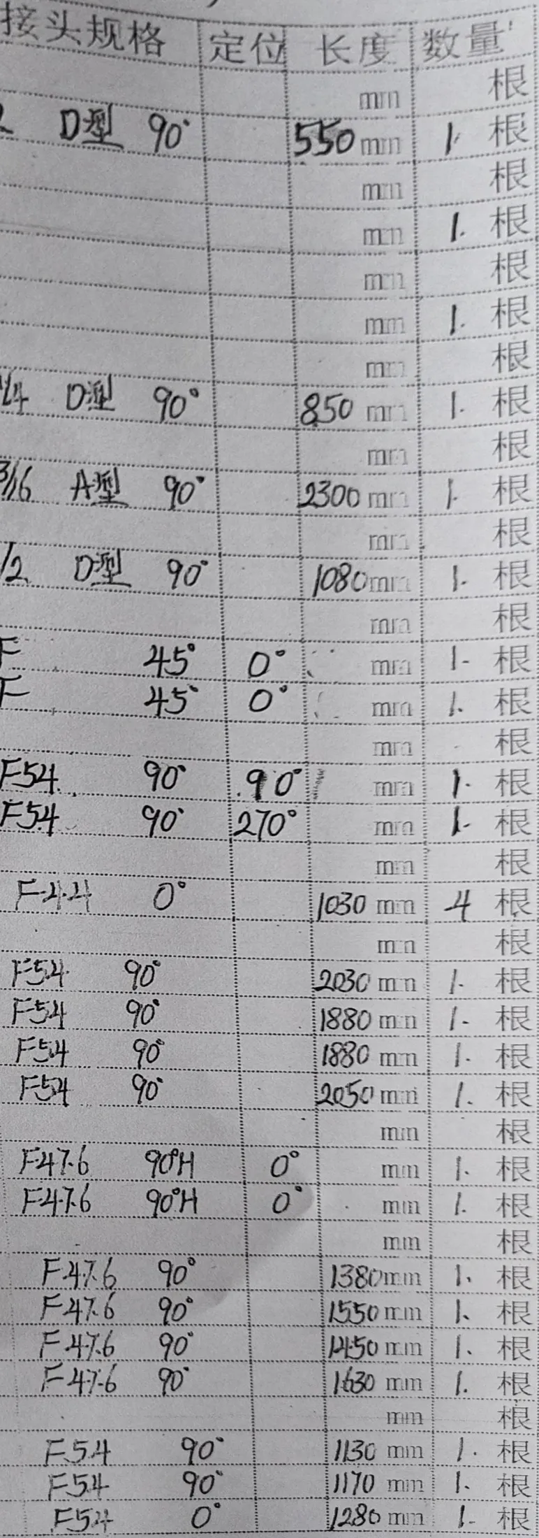 Doosan DX420LC hydraulic hose part numbers and recorded lengths — technician notebook page 1 of 5