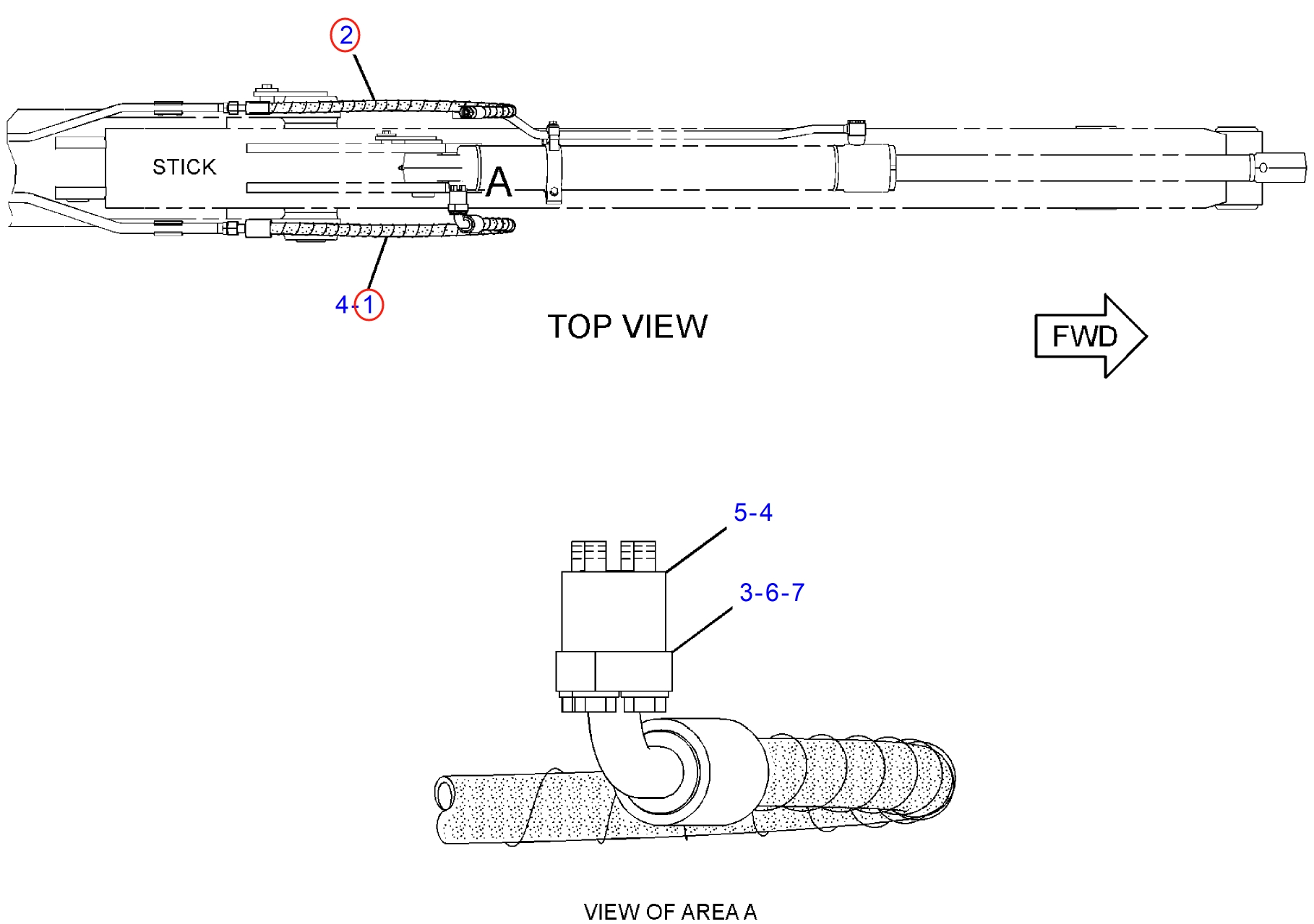 Caterpillar CAT®312D2 GC installation diagram showing hydraulic hose 124-0838 at Pipe No. 2