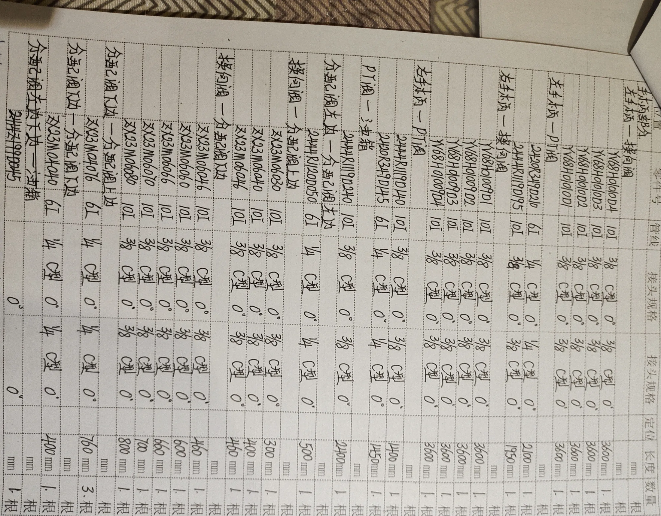 Kobelco SK135SR hydraulic hose part numbers and recorded lengths — technician notebook page 3 of 4
