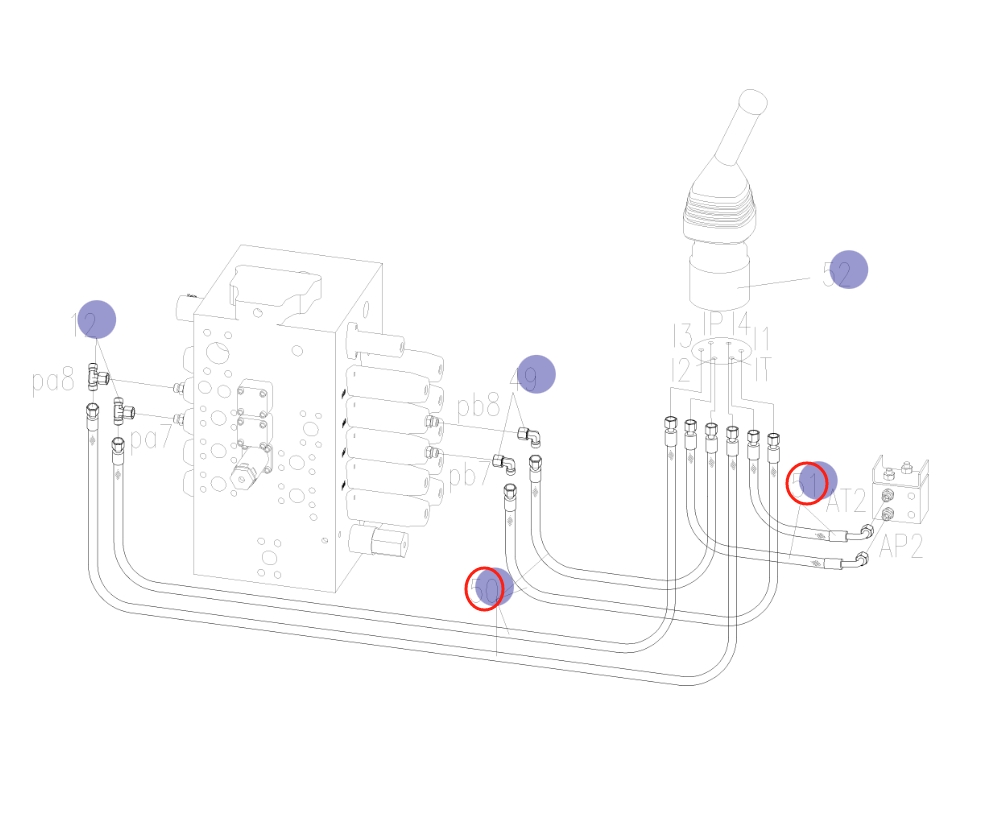 Sunward SWE235E-3H installation diagram showing hydraulic hose 730502001388 at Pipe No. 51