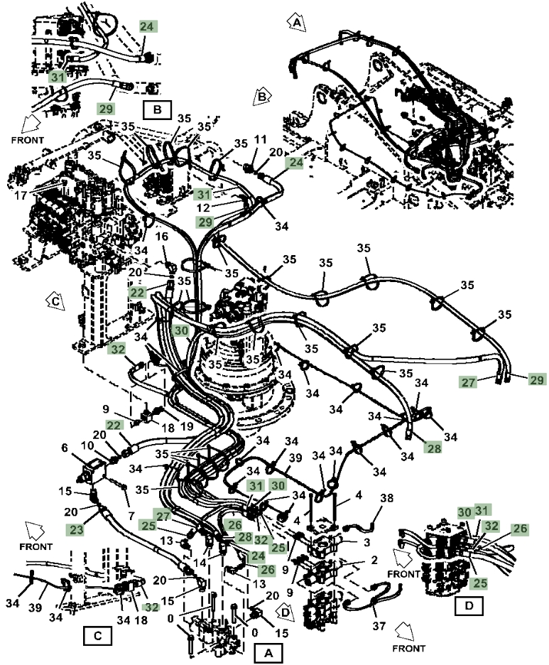 Hitachi ZX230W-5N installation diagram showing hydraulic hose 4689856 at Pipe No. 23