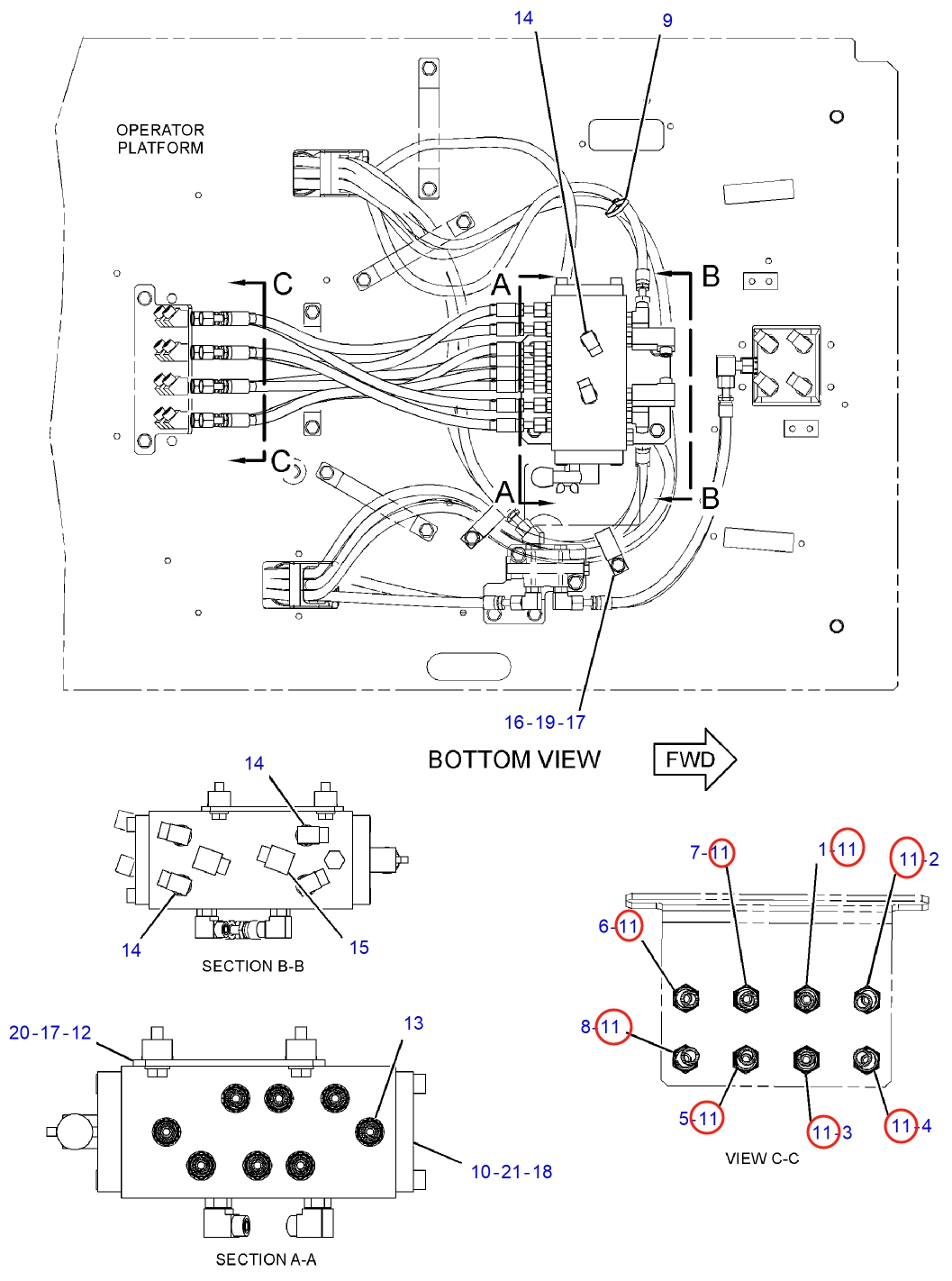 Caterpillar CAT®312D L installation diagram showing hydraulic hose 275-1538 at Pipe No. 11
