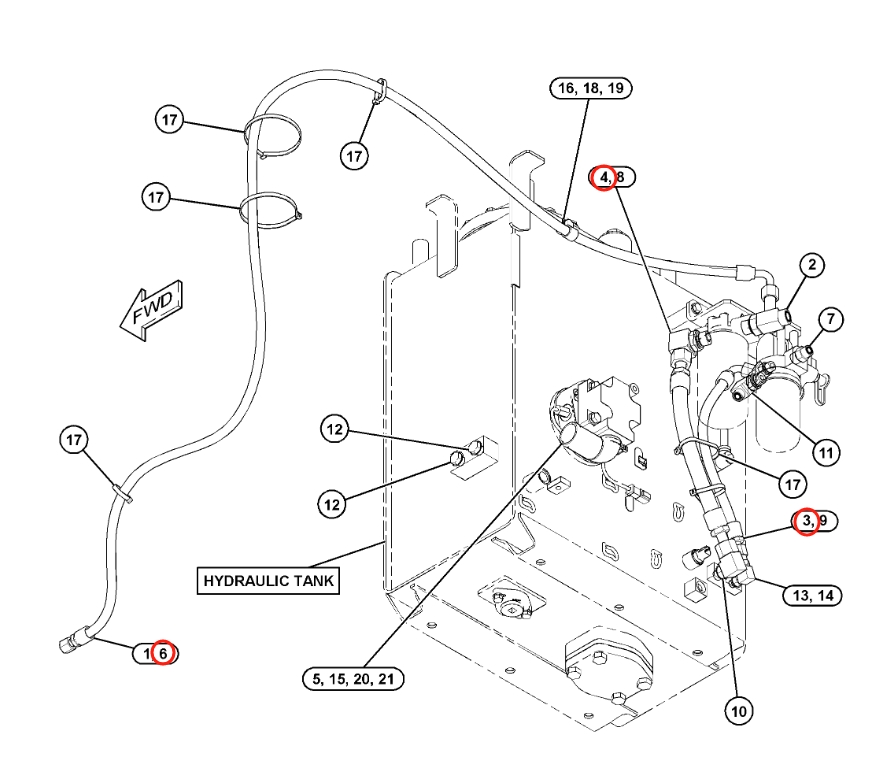 Caterpillar CAT®313D2 LGP installation diagram showing hydraulic hose 269-9714 at Pipe No. 4
