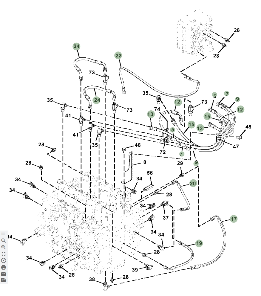 Hitachi ZX870LC-6 installation diagram showing hydraulic hose 4713480 at Pipe No. 7