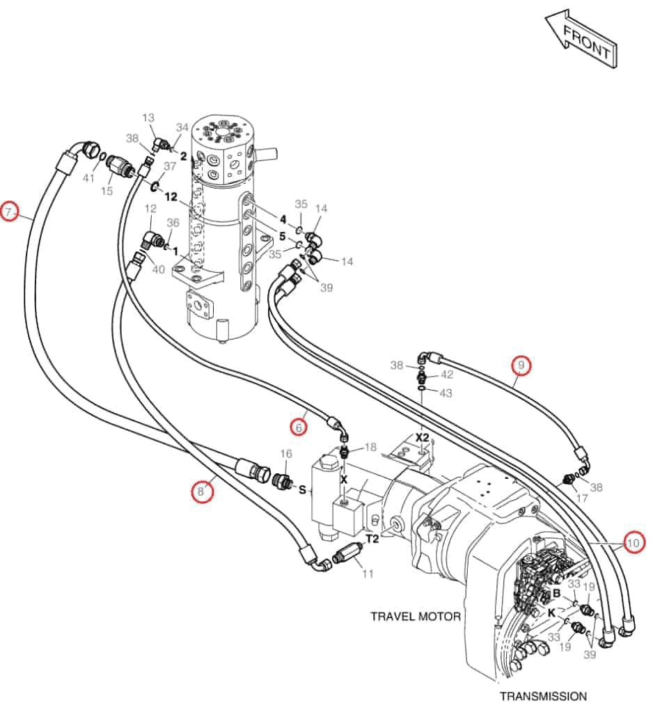 Doosan DX160W-3 installation diagram showing hydraulic hose 2184-1197D104 at Pipe No. 7
