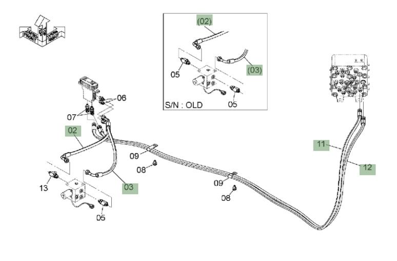 Hitachi ZX120-3 installation diagram showing hydraulic hose 4325540 at Pipe No. 12