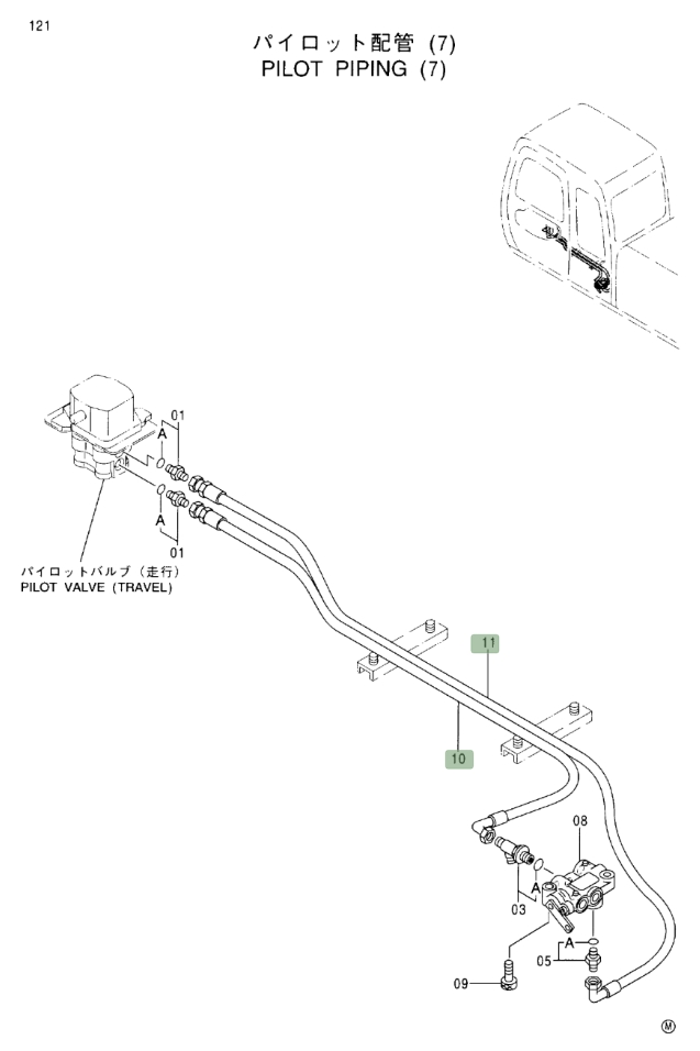 Hitachi EX370-5 installation diagram showing hydraulic hose 4346008 at Pipe No. 11