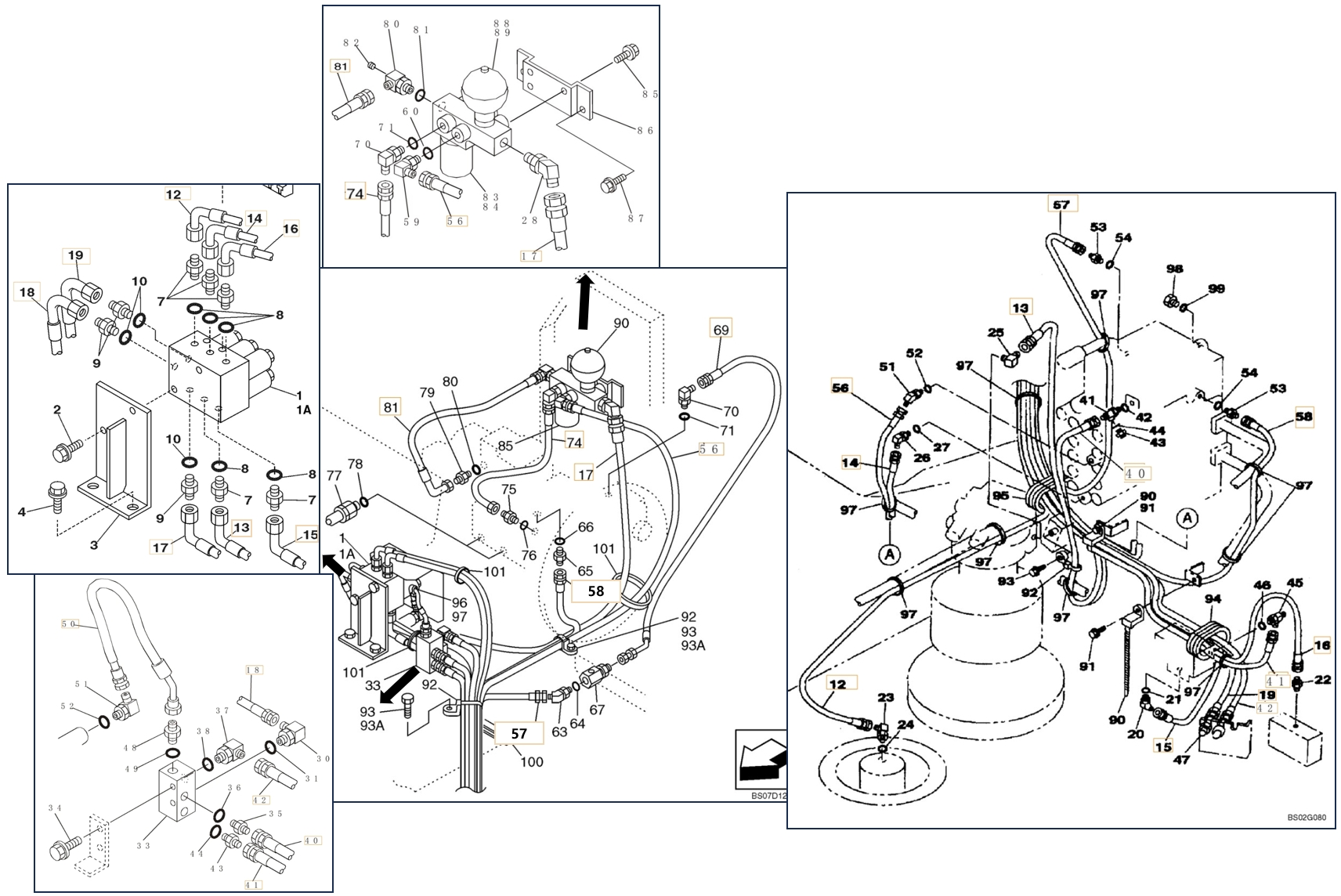 Case CX210LR installation diagram showing hydraulic hose 152773A1 at Pipe No. 40