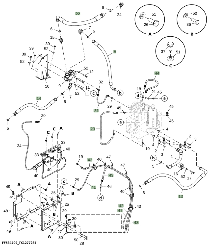 Hitachi ZX210-5A installation diagram showing hydraulic hose 4470393 at Pipe No. 31