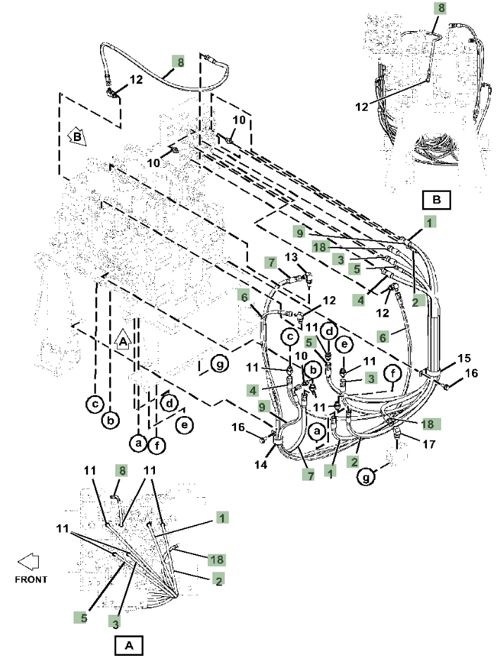 Hitachi ZX470-5A installation diagram showing hydraulic hose 4713484 at Pipe No. 5