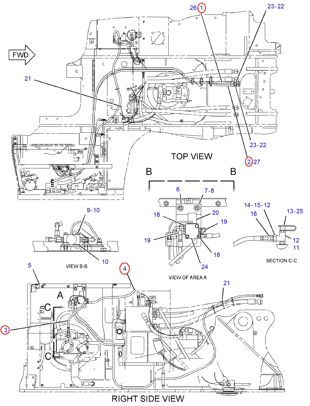 Caterpillar CAT®315C installation diagram showing hydraulic hose 268-6851 at Pipe No. 2