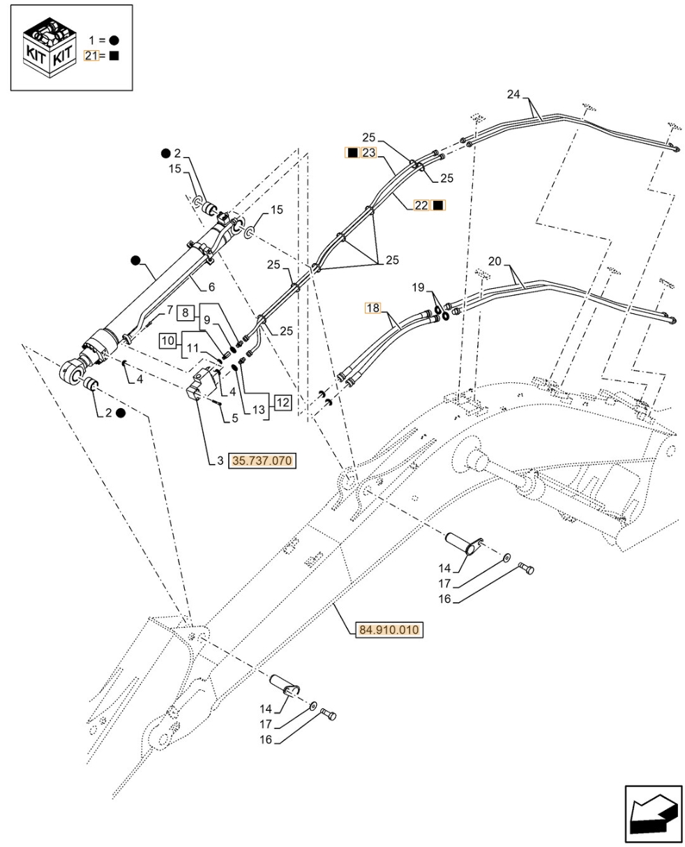 Case CX130E LC installation diagram showing hydraulic hose KRV19720 at Pipe No. 18