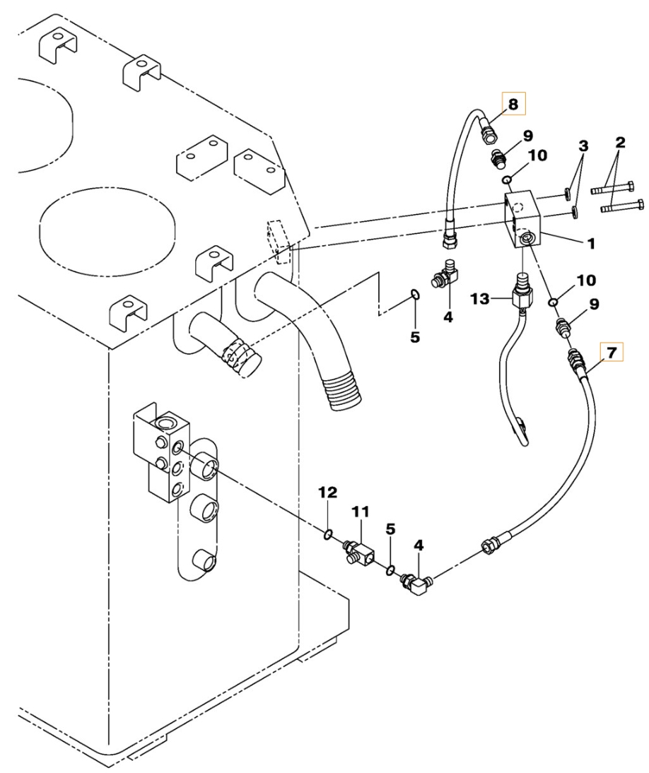 Case CX370B installation diagram showing hydraulic hose KHJ2394 at Pipe No. 7