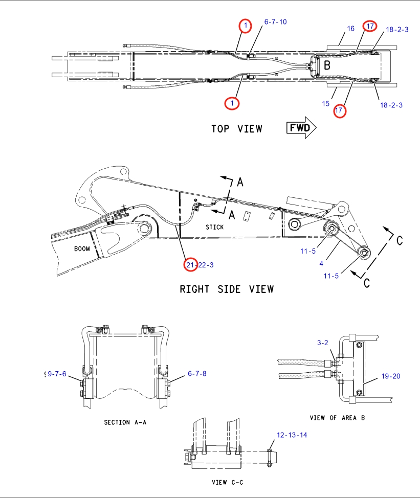 Caterpillar CAT®318C installation diagram showing hydraulic hose 211-7042 at Pipe No. 1
