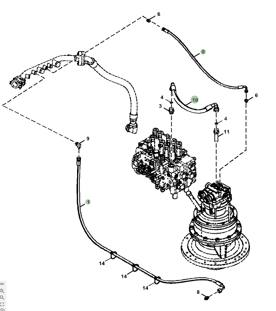 Hitachi ZX210LC-5N installation diagram showing hydraulic hose 4334456 at Pipe No. 1