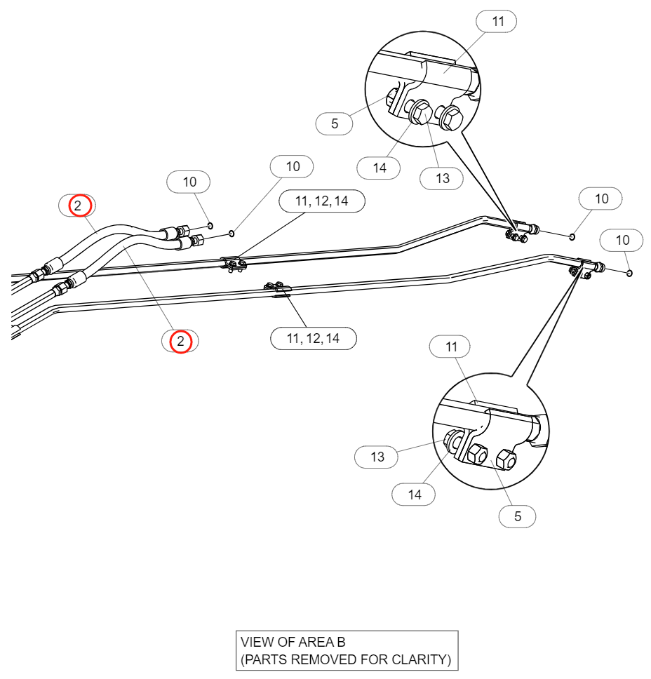 Caterpillar CAT®315 GC installation diagram showing hydraulic hose 124-1047 at Pipe No. 2