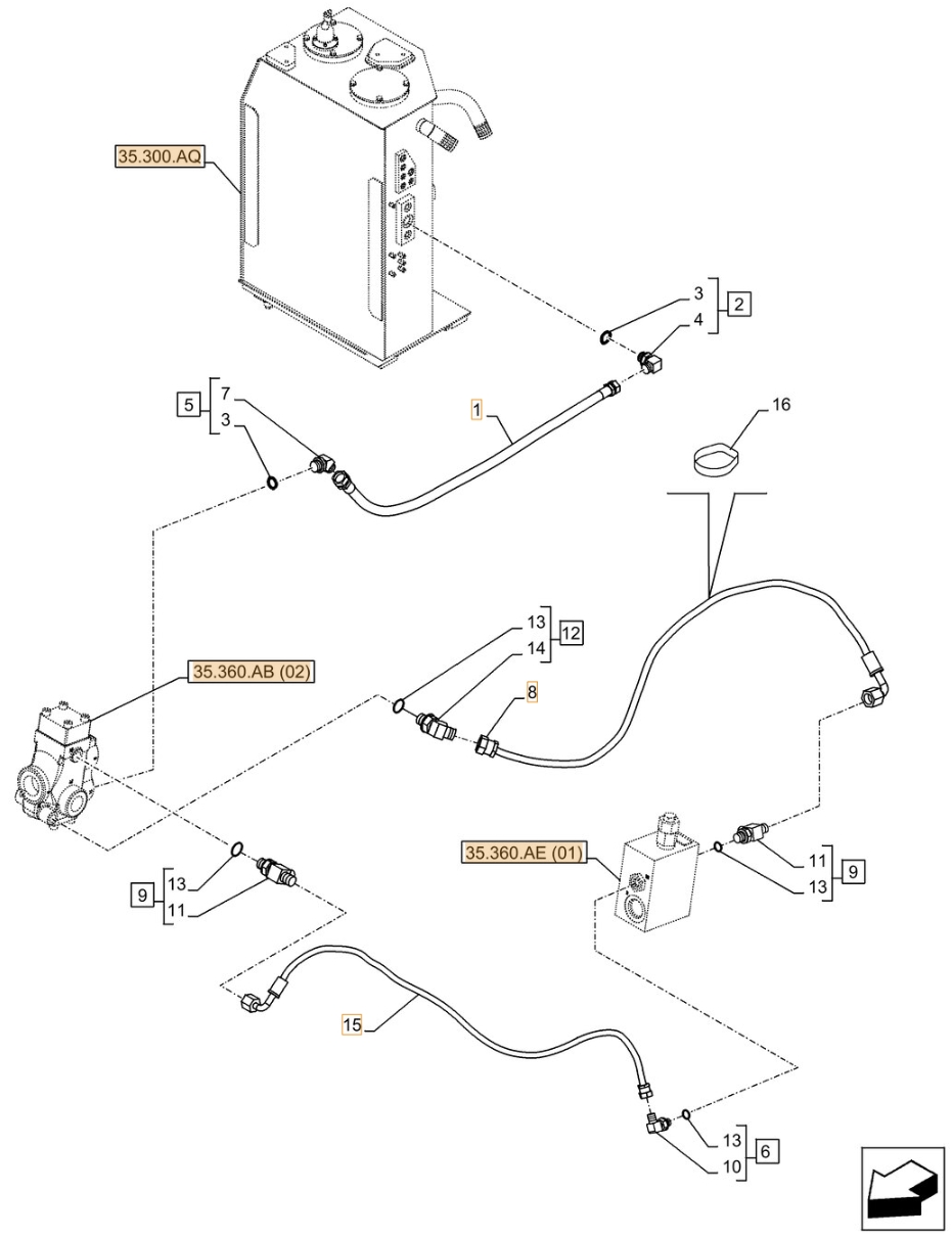 Case CX300D LC installation diagram showing hydraulic hose KHJ2089 at Pipe No. 8