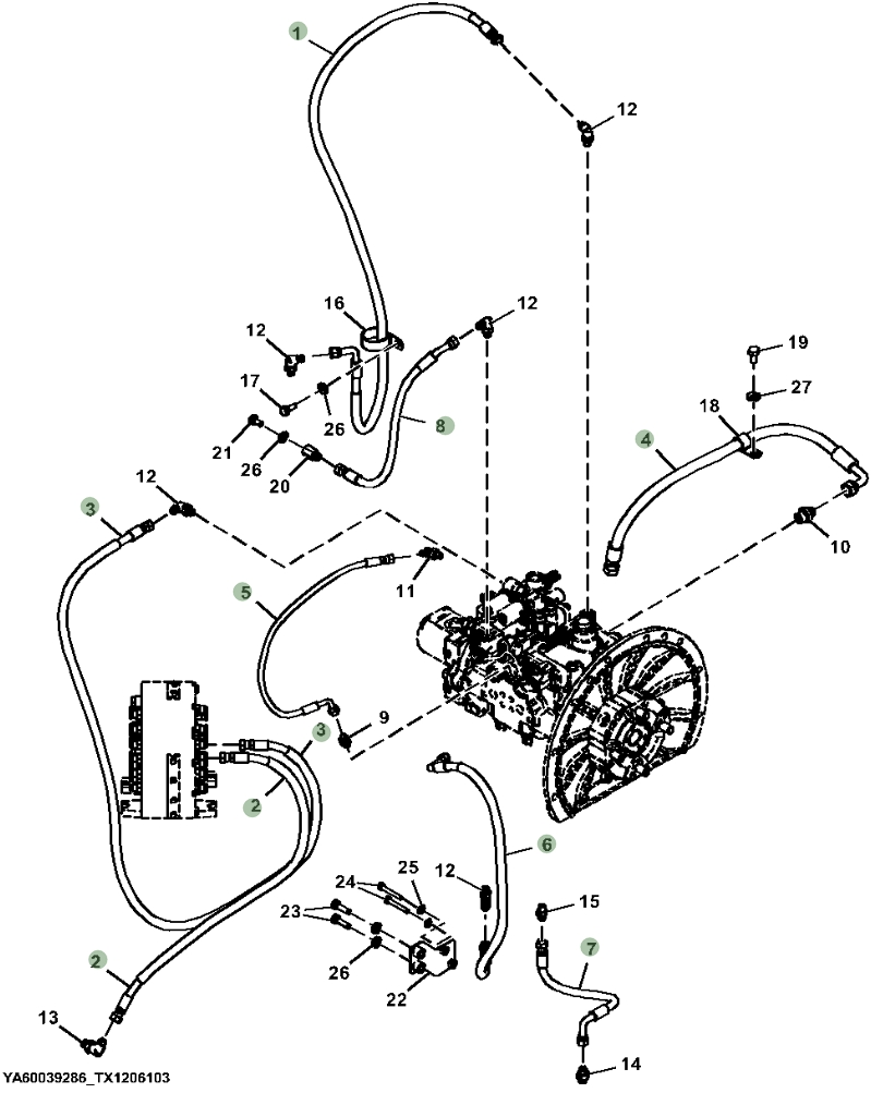 Hitachi ZX130-6N installation diagram showing hydraulic hose 4695670 at Pipe No. 8