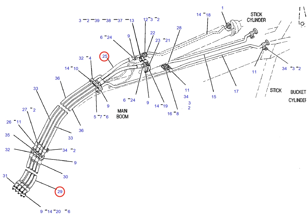 Caterpillar CAT®235D installation diagram showing hydraulic hose 2V-8754 at Pipe No. 25