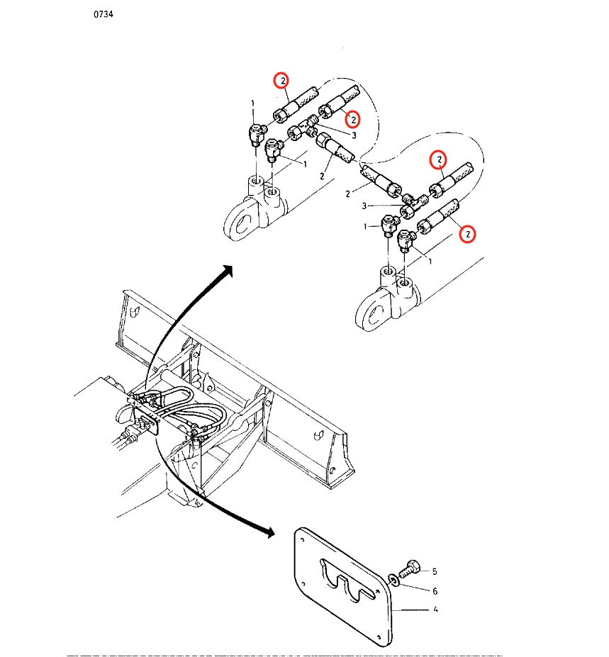 Caterpillar CAT®212 installation diagram showing hydraulic hose 5W-4887 at Pipe No. 2