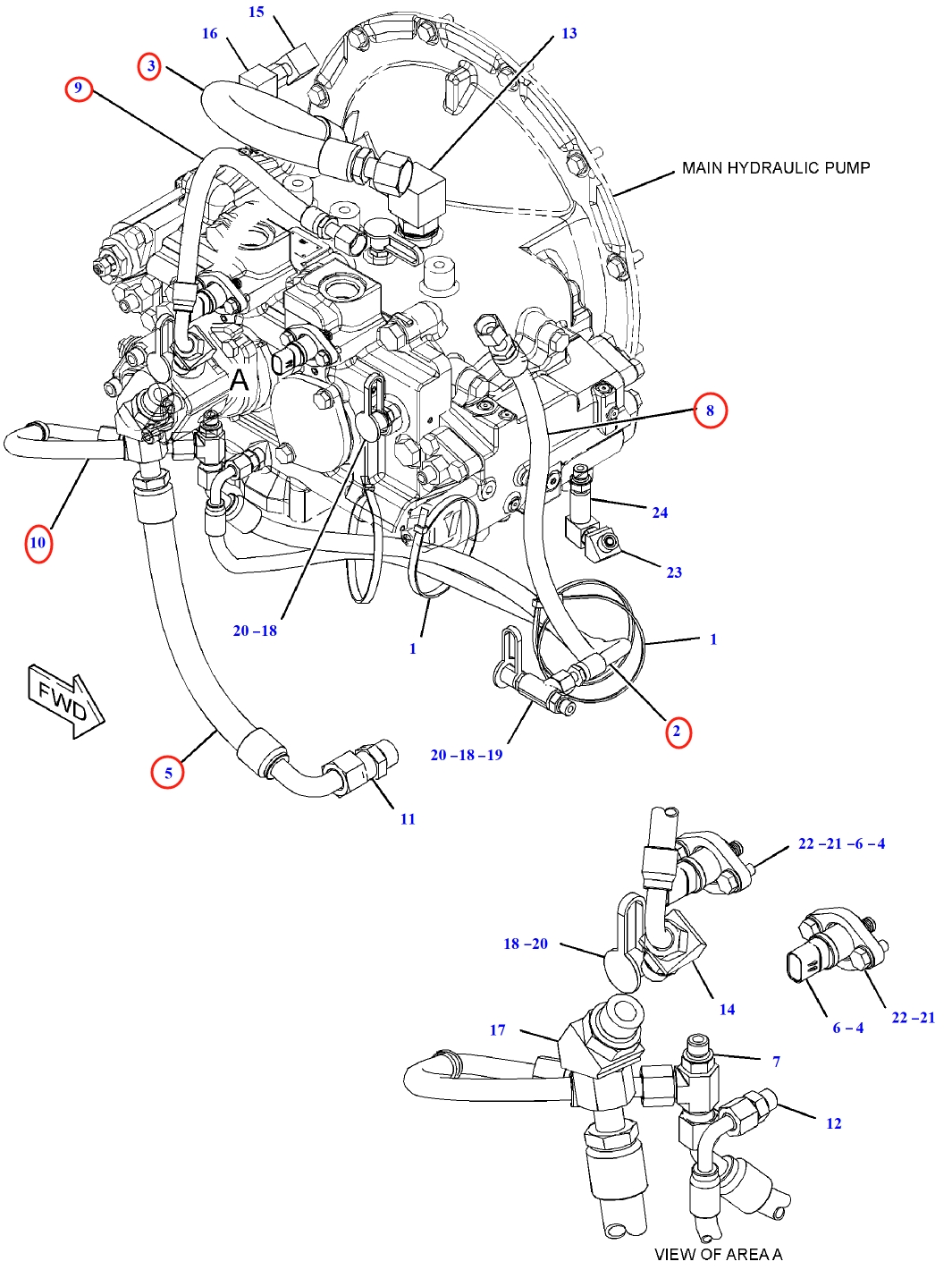 Caterpillar CAT®313D2 LGP installation diagram showing hydraulic hose 178-5955 at Pipe No. 3