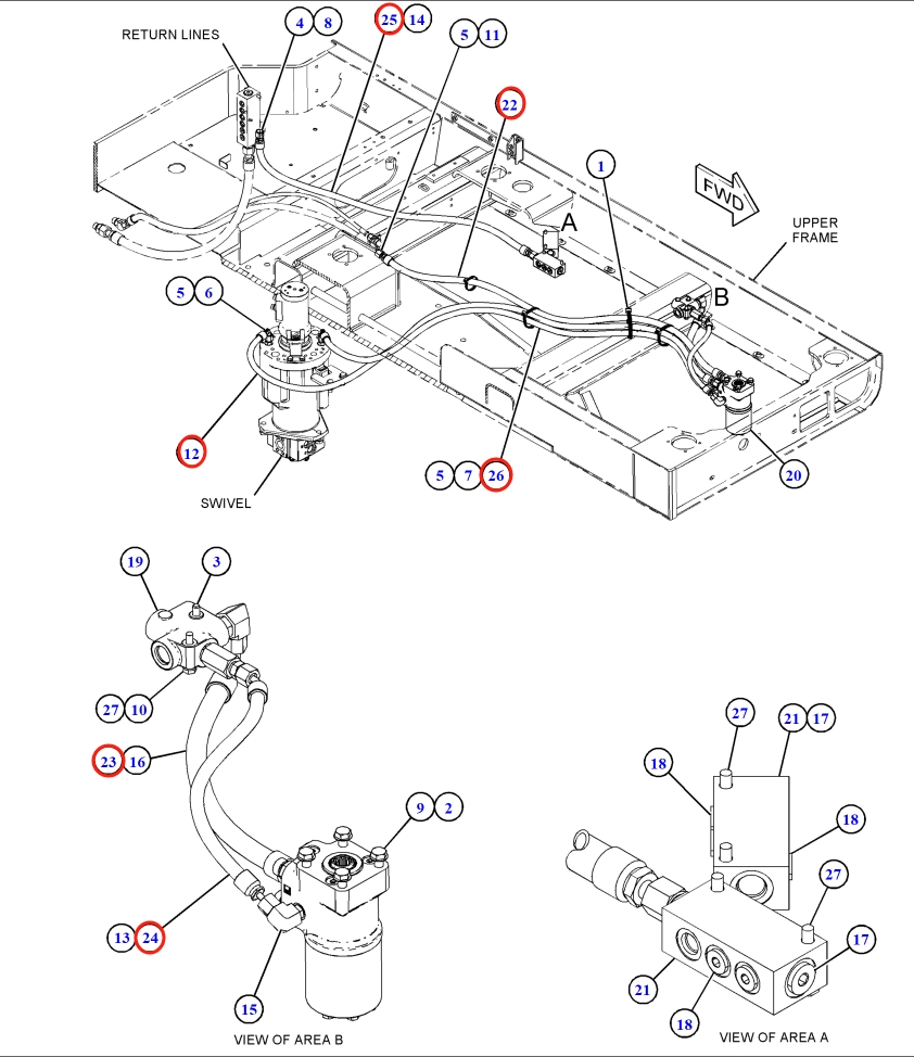 Caterpillar CAT®M317F installation diagram showing hydraulic hose 441-1149 at Pipe No. 25