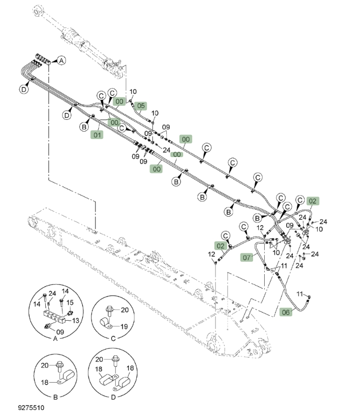 Hitachi ZX650LC-3 installation diagram showing hydraulic hose 4258472 at Pipe No. 1
