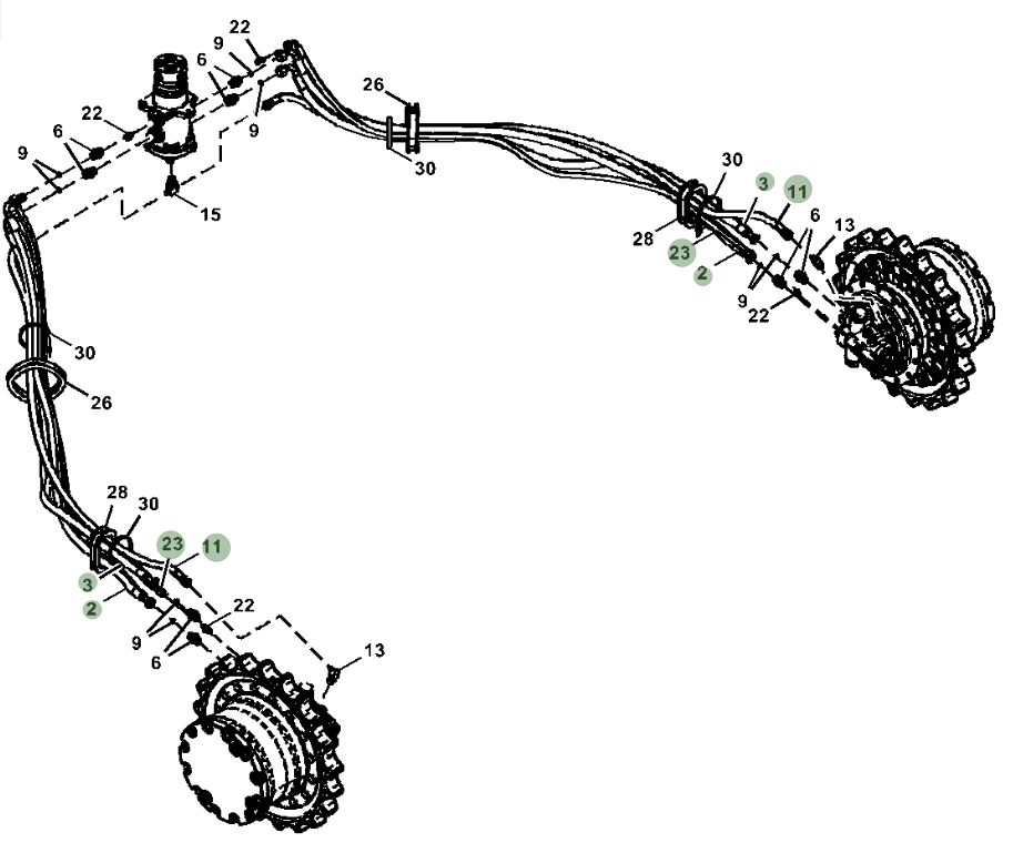 Hitachi ZX135US-5N installation diagram showing hydraulic hose 4447483 at Pipe No. 11