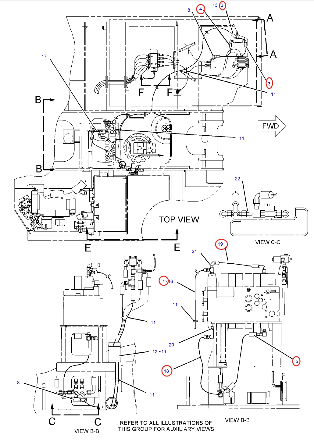 Caterpillar CAT®312C installation diagram showing hydraulic hose 4I-6391 at Pipe No. 18