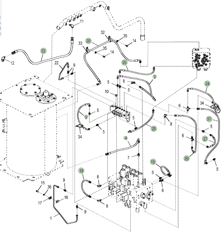 Hitachi ZX250LC-5G installation diagram showing hydraulic hose 4427351 at Pipe No. 19
