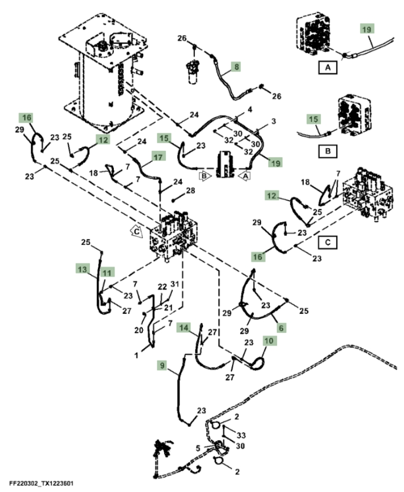 Hitachi ZX260F-FE-6N installation diagram showing hydraulic hose 4313429 at Pipe No. 8