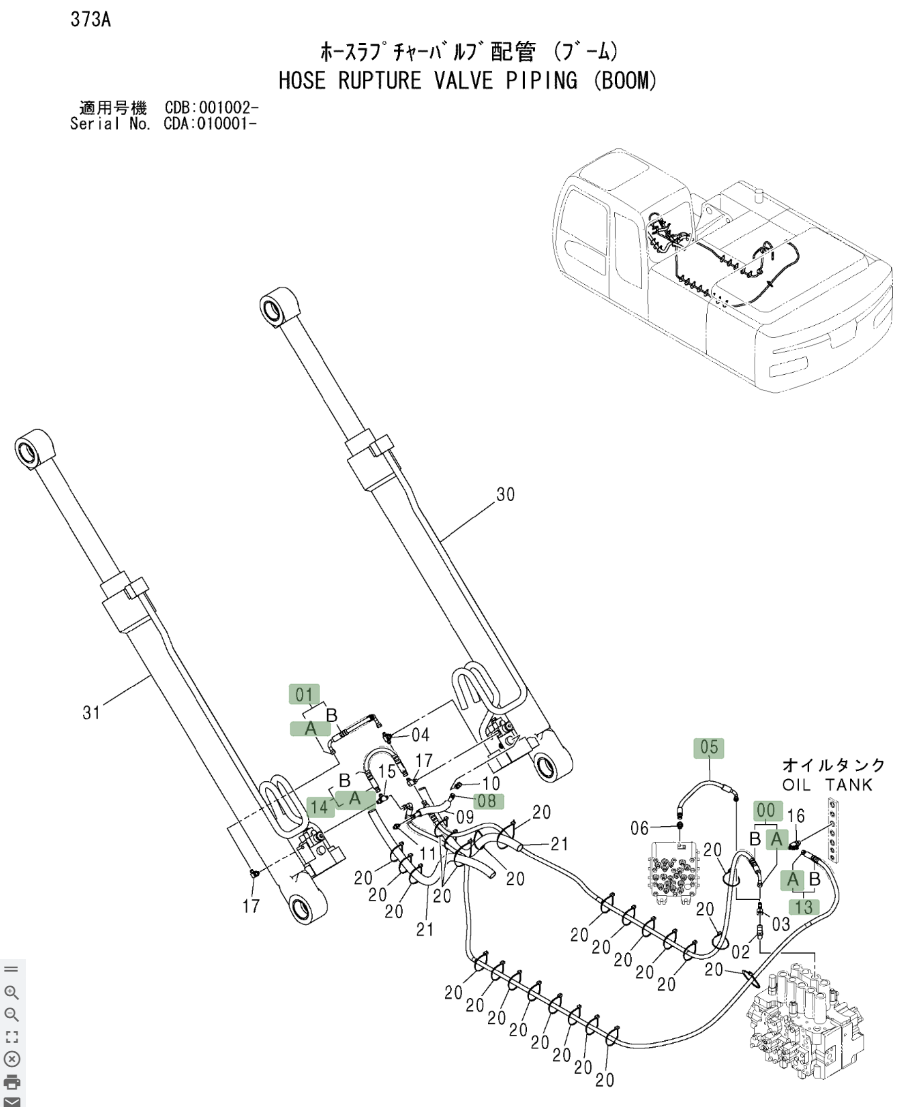 Hitachi ZX210W installation diagram showing hydraulic hose 4436269 at Pipe No. 1A
