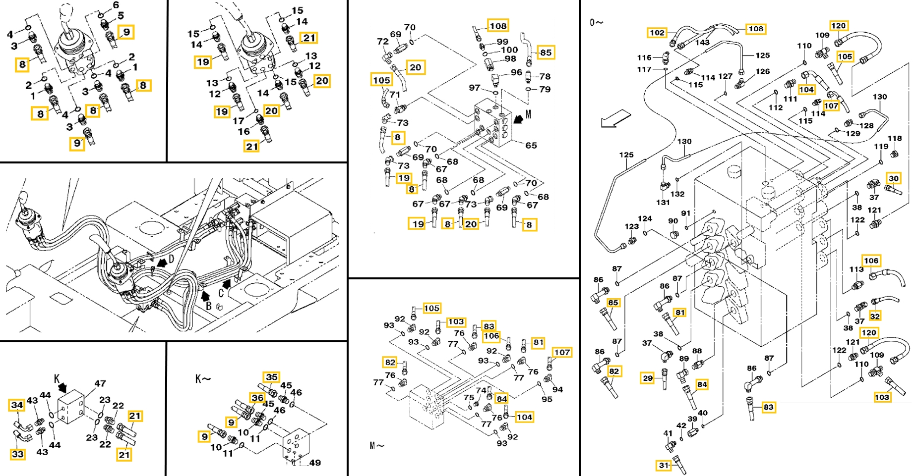 Case CX470B installation diagram showing hydraulic hose KRJ4381 at Pipe No. 20