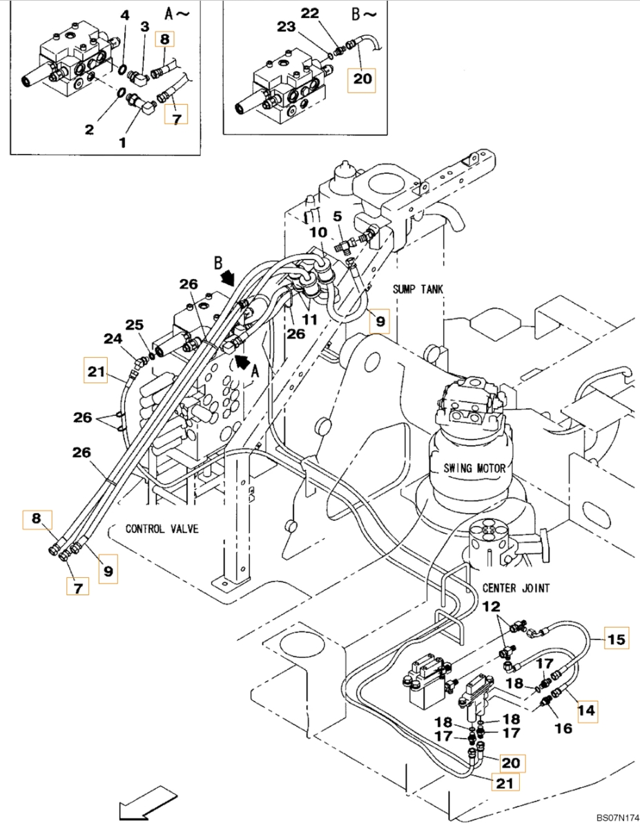 Case CX75SR installation diagram showing hydraulic hose 159217A1 at Pipe No. 9
