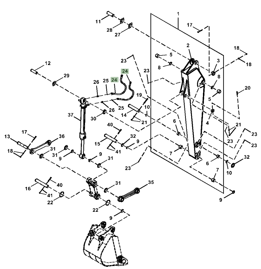 Hitachi ZX180LC-6N installation diagram showing hydraulic hose 4644709 at Pipe No. 24