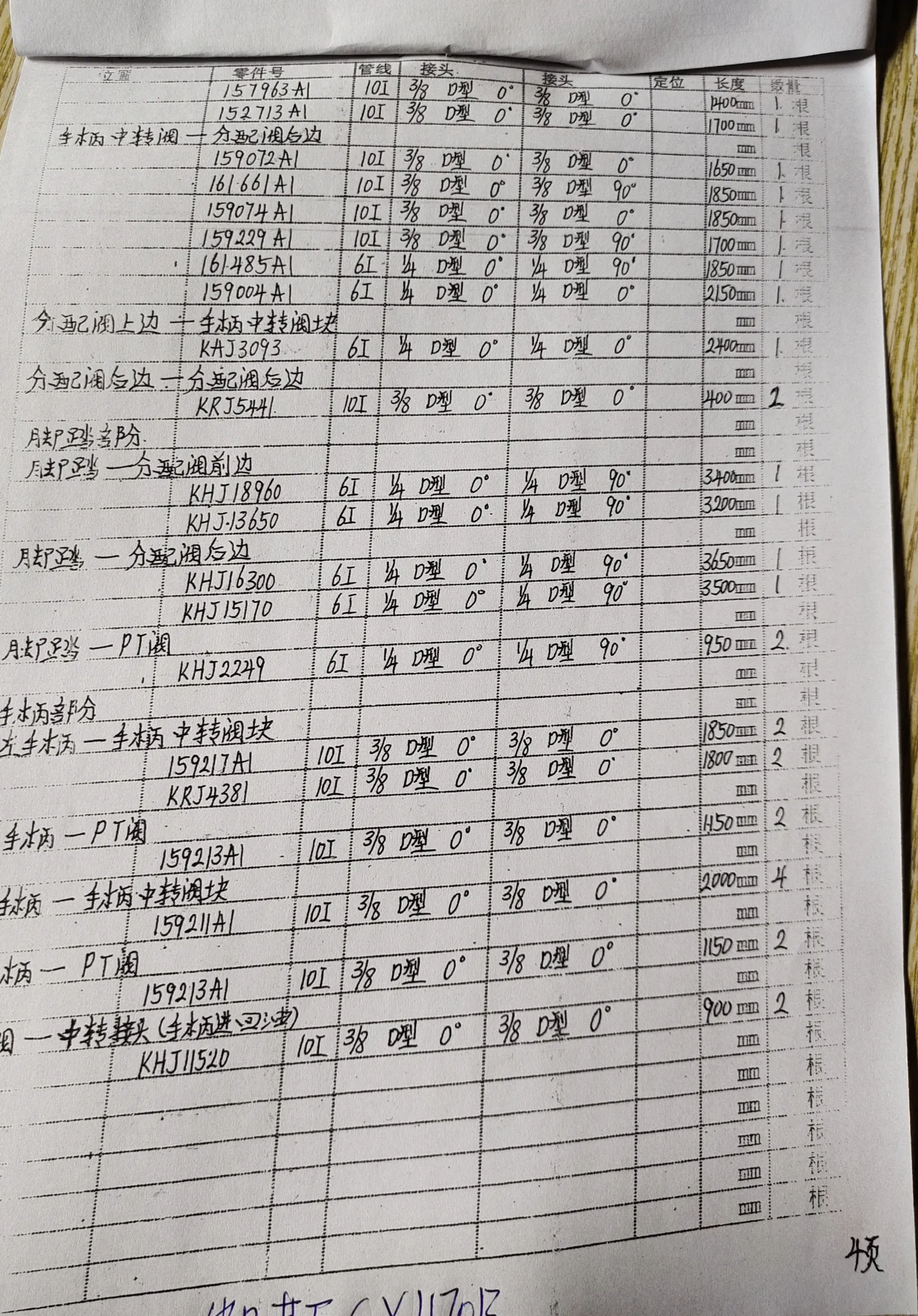 凯斯 CX470B hydraulic hose part numbers and recorded lengths — technician notebook page 4 of 4