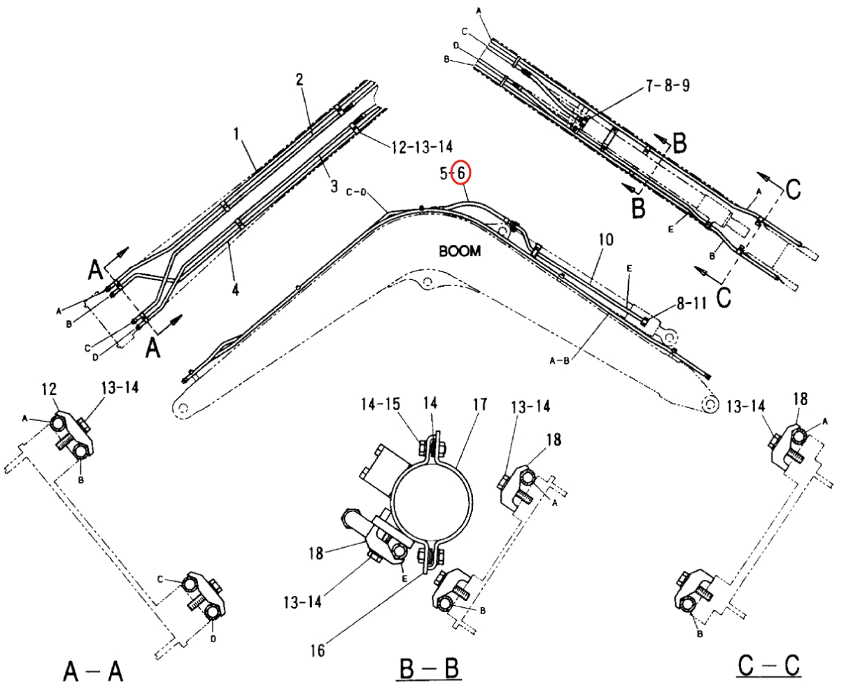 Caterpillar CAT®307-A installation diagram showing hydraulic hose 107-1457 at Pipe No. 6
