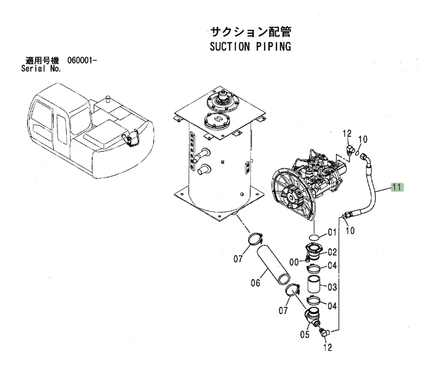 Hitachi ZX120 installation diagram showing hydraulic hose 4217388 at Pipe No. 11