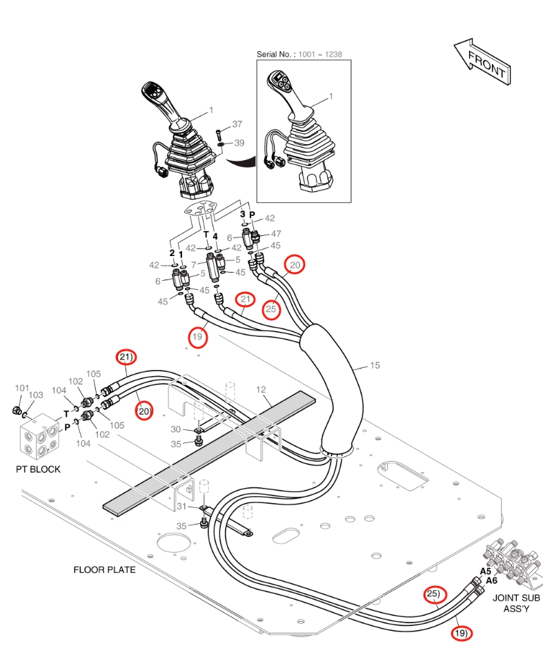 Doosan DX160LC-5 installation diagram showing hydraulic hose DS2113059 at Pipe No. 21