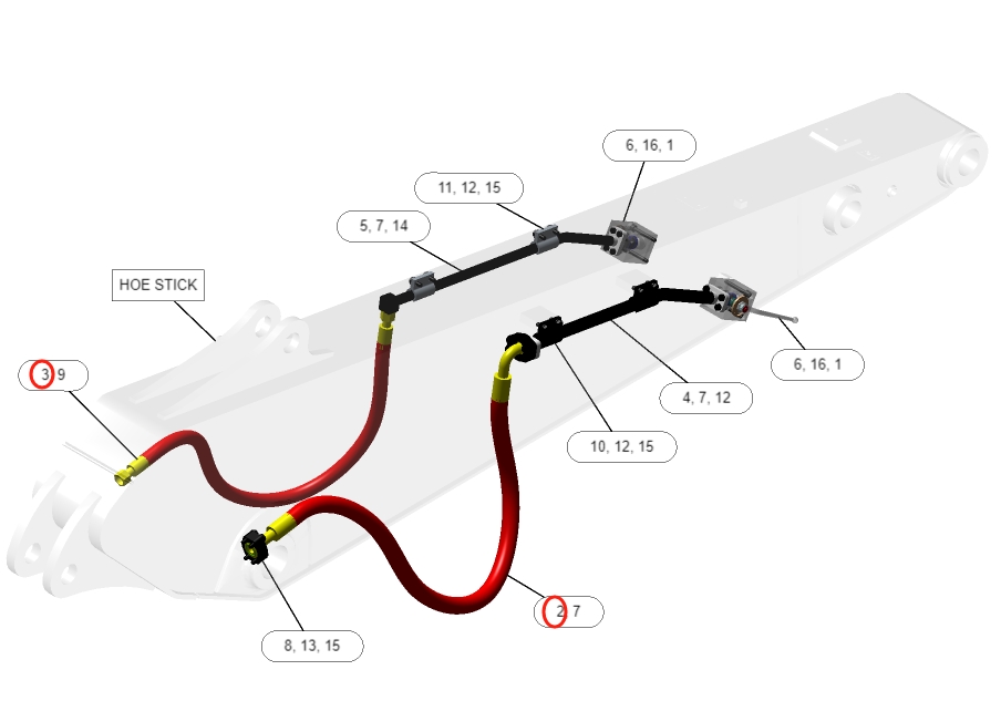 Caterpillar CAT®316F installation diagram showing hydraulic hose 277-1089 at Pipe No. 3