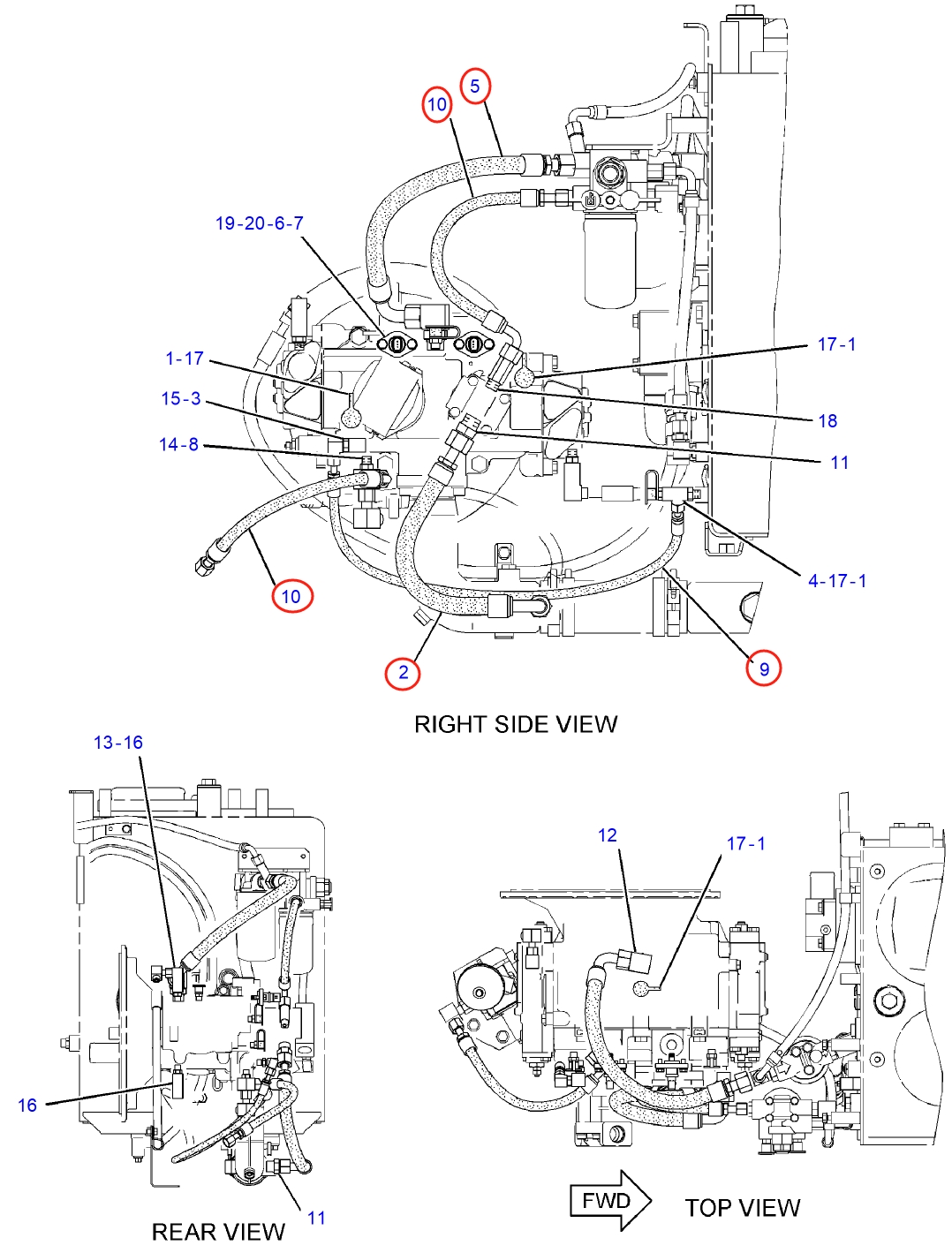 Caterpillar CAT®312D L installation diagram showing hydraulic hose 178-5955 at Pipe No. 5