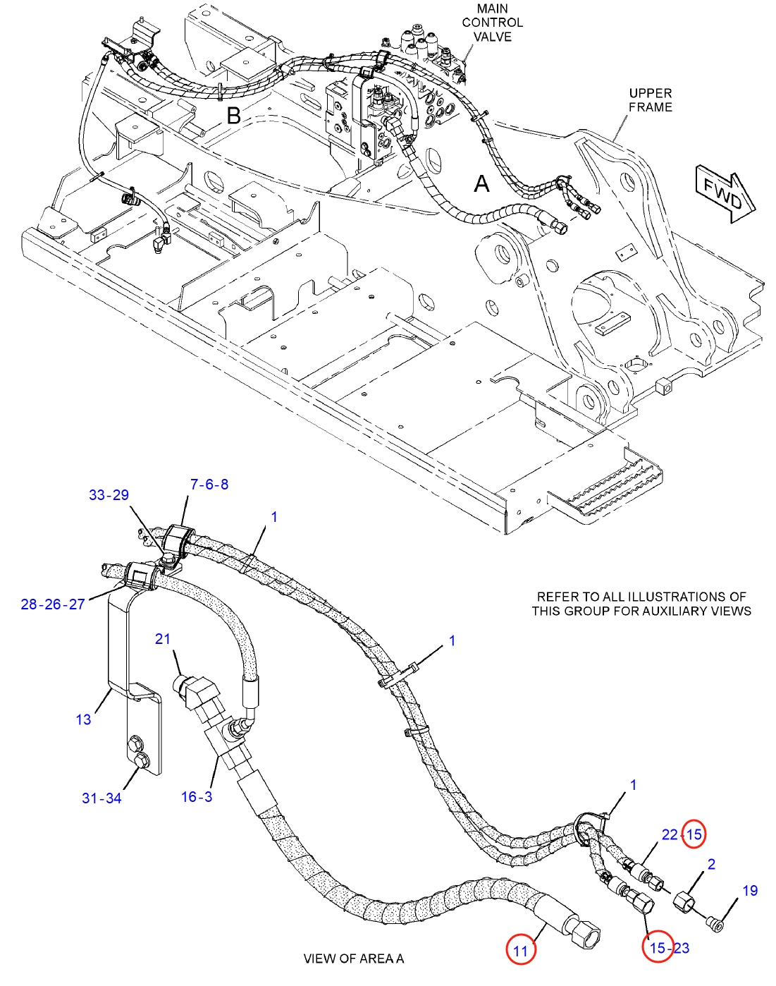 Caterpillar CAT®312E L installation diagram showing hydraulic hose 337-1286 at Pipe No. 11