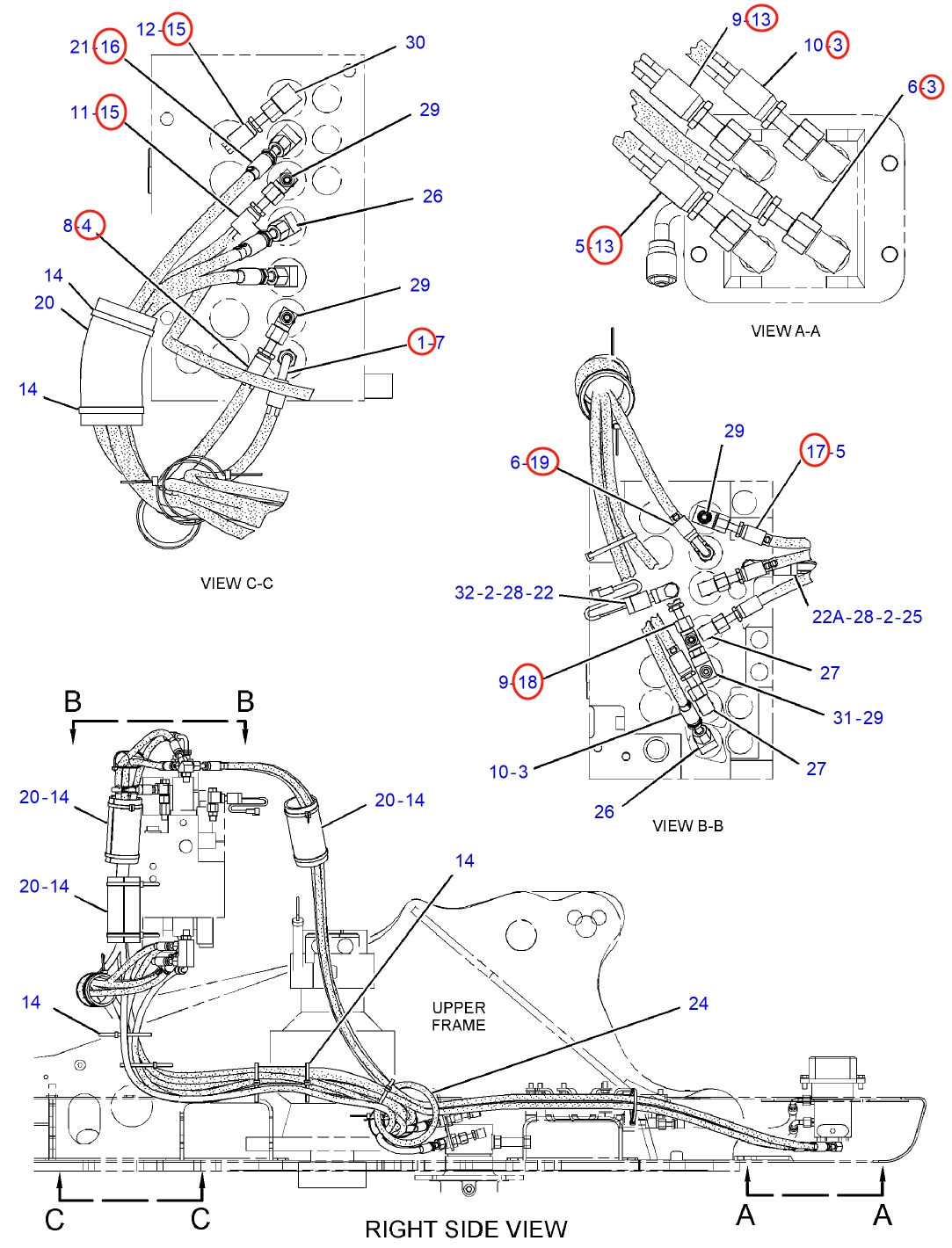 Caterpillar CAT®312D2 L installation diagram showing hydraulic hose 7Y-4199 at Pipe No. 15